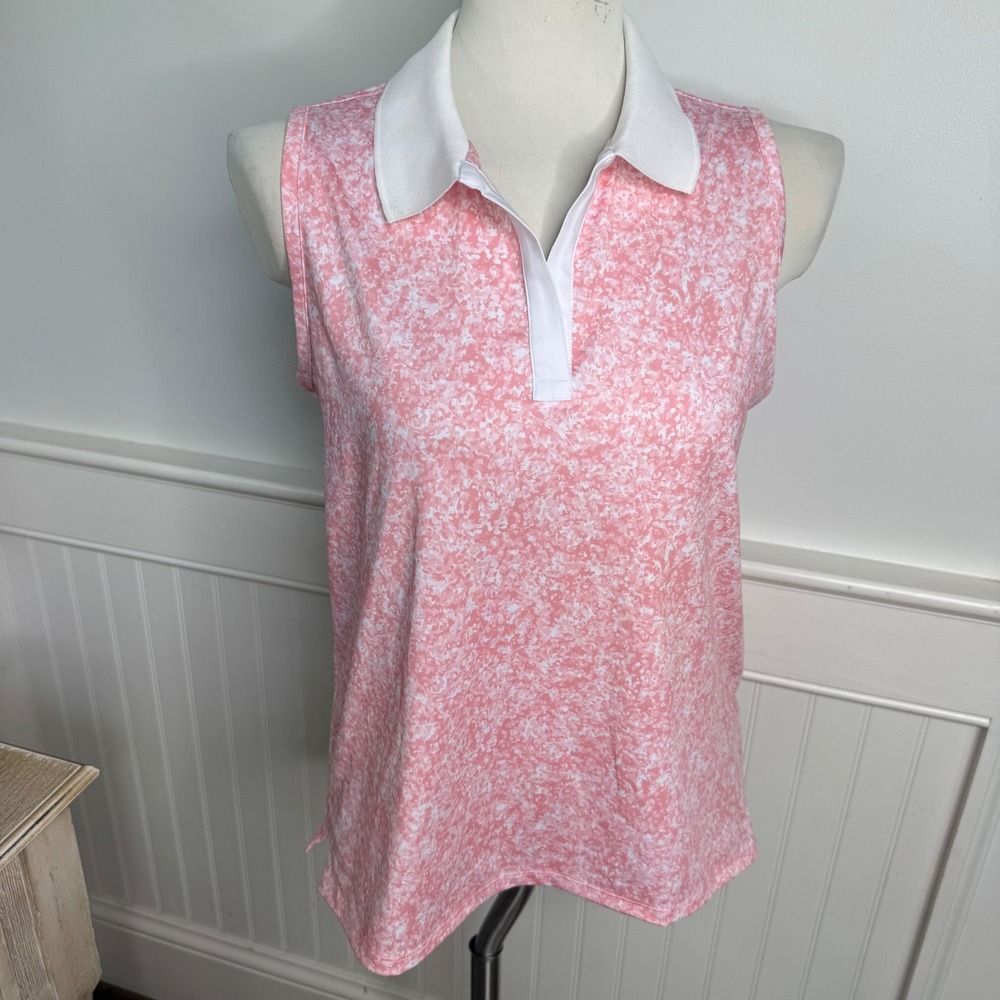 Rhoback Womens Pink White Marble Sleeveless Performance Golf Polo Shirt S NWOT